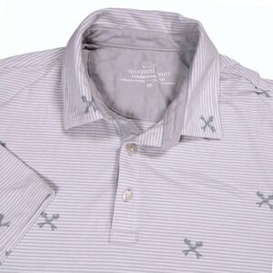 Vineyard Vines Edgartown Striped Fish Bone Polo Gray Shirt Mens Medium Pima
